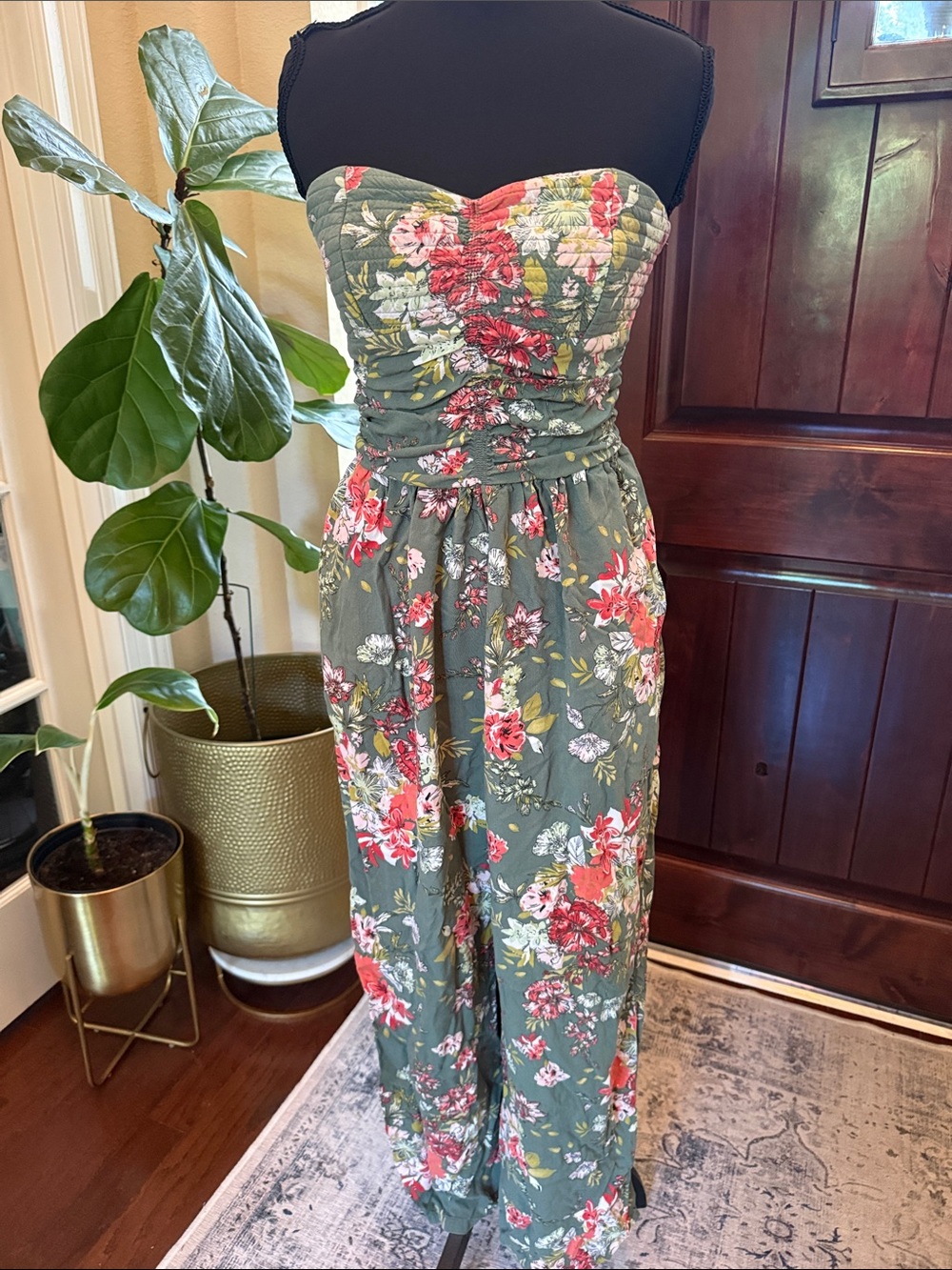 B.O.G Collective Green Floral Smocked Jumpsuit Size S